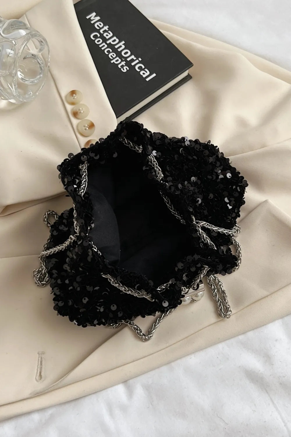 Sequin Chain Drawstring Bucket Bag - E-Esther Clothing Store