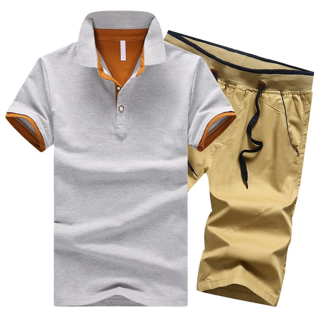 Cotton Mens Sets Summer Button Polo Shirts Sets Turn Down Mens Shorts 4XL Men Clothes 2 Piece Set Elastic Waist Shorts - E-Esther Clothing Store