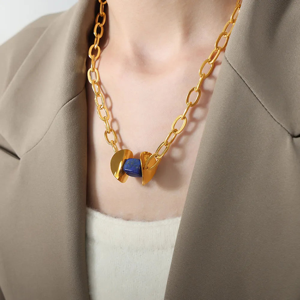 Natural Stone Pendant Titanium Steel Necklace - E-Esther Clothing Store