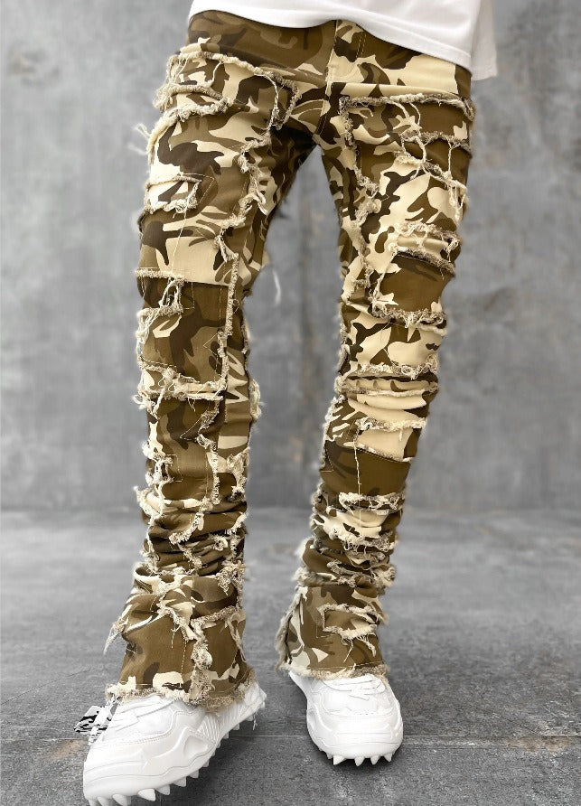 Men's denim straight leg pants with elastic patch fabric - E-Esther Clothing Store
