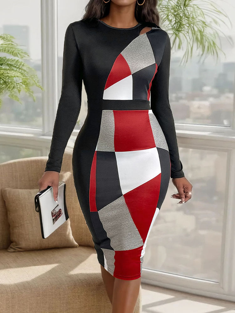 Autumn slimming temperament commuting geometric figure high waisted long skirt - E-Esther Clothing Store