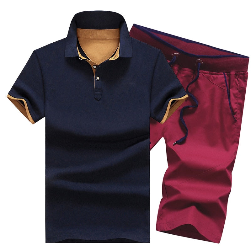 Cotton Mens Sets Summer Button Polo Shirts Sets Turn Down Mens Shorts 4XL Men Clothes 2 Piece Set Elastic Waist Shorts - E-Esther Clothing Store
