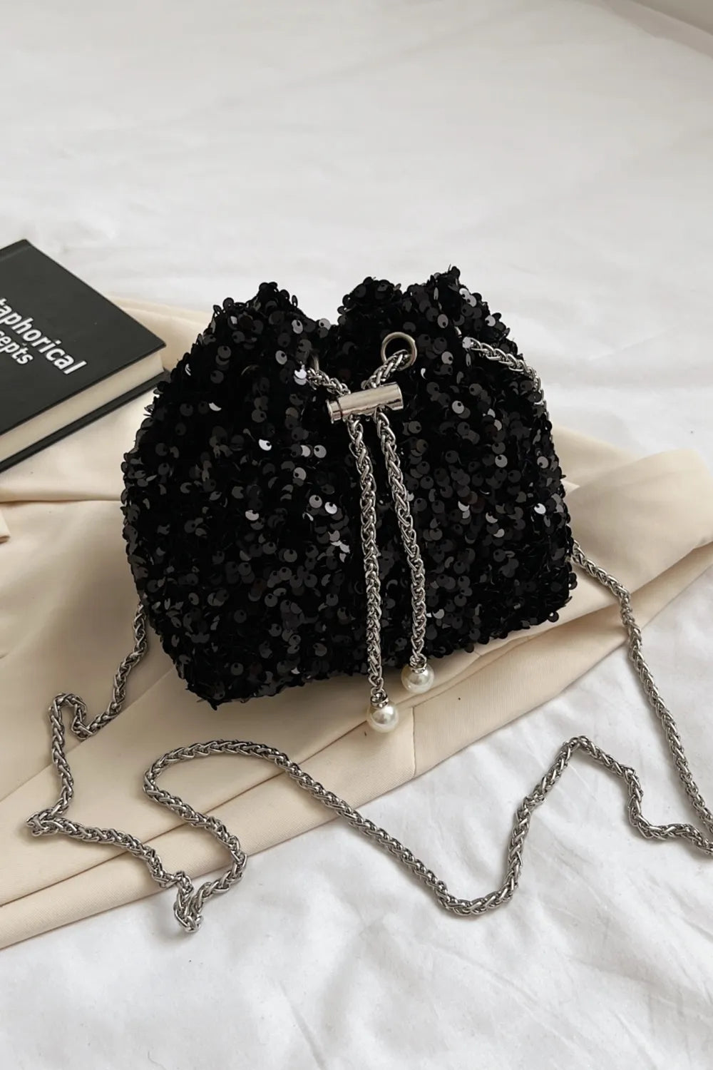 Sequin Chain Drawstring Bucket Bag - E-Esther Clothing Store
