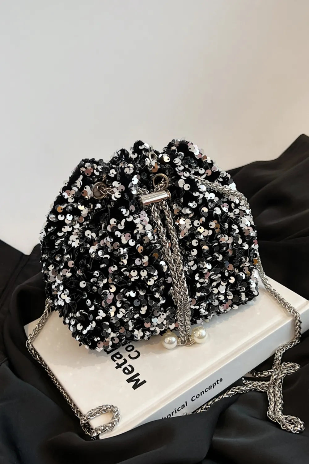 Sequin Chain Drawstring Bucket Bag - E-Esther Clothing Store