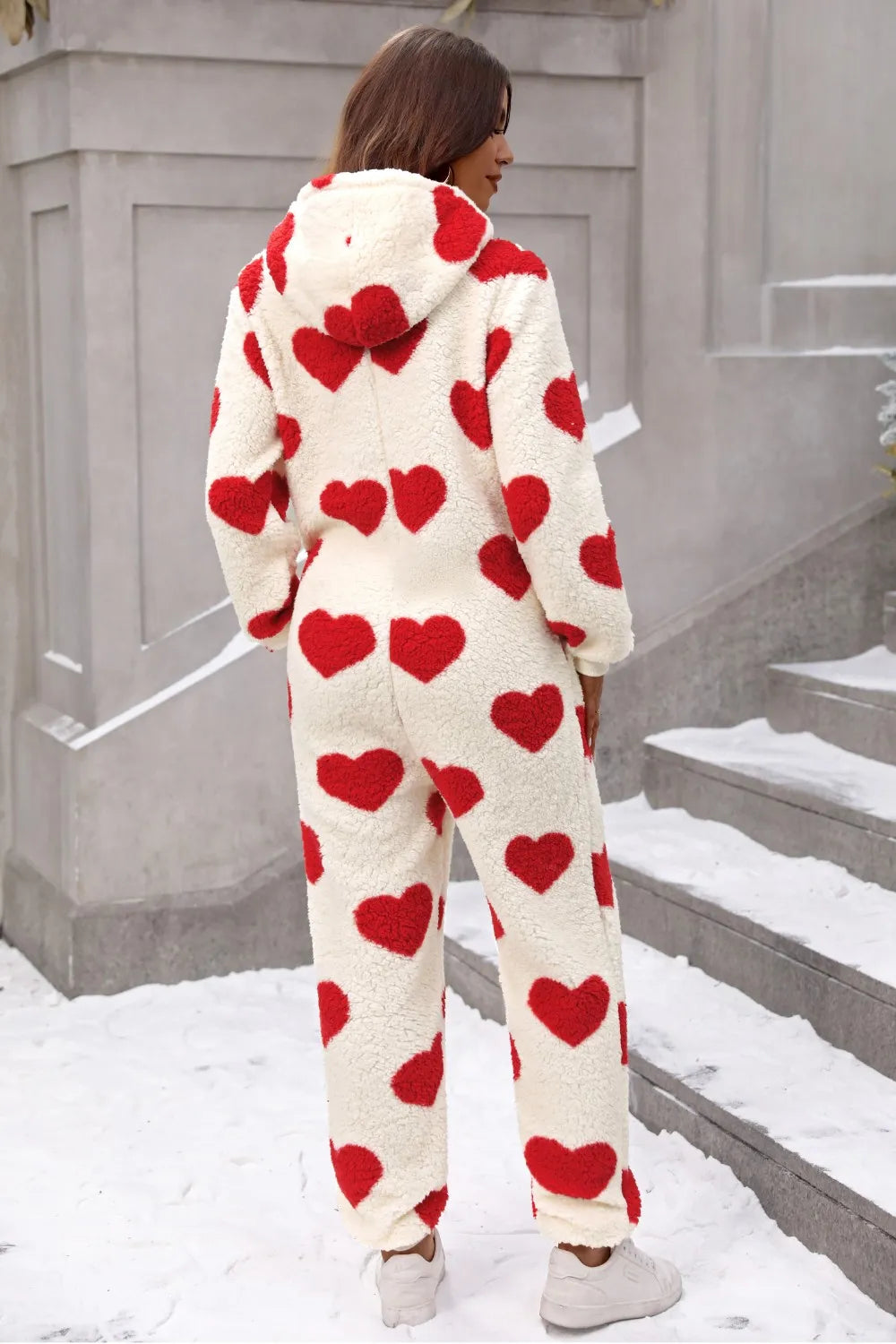 Heart Zip Up Hooded Lounge Jumpsuit - E-Esther Clothing Store