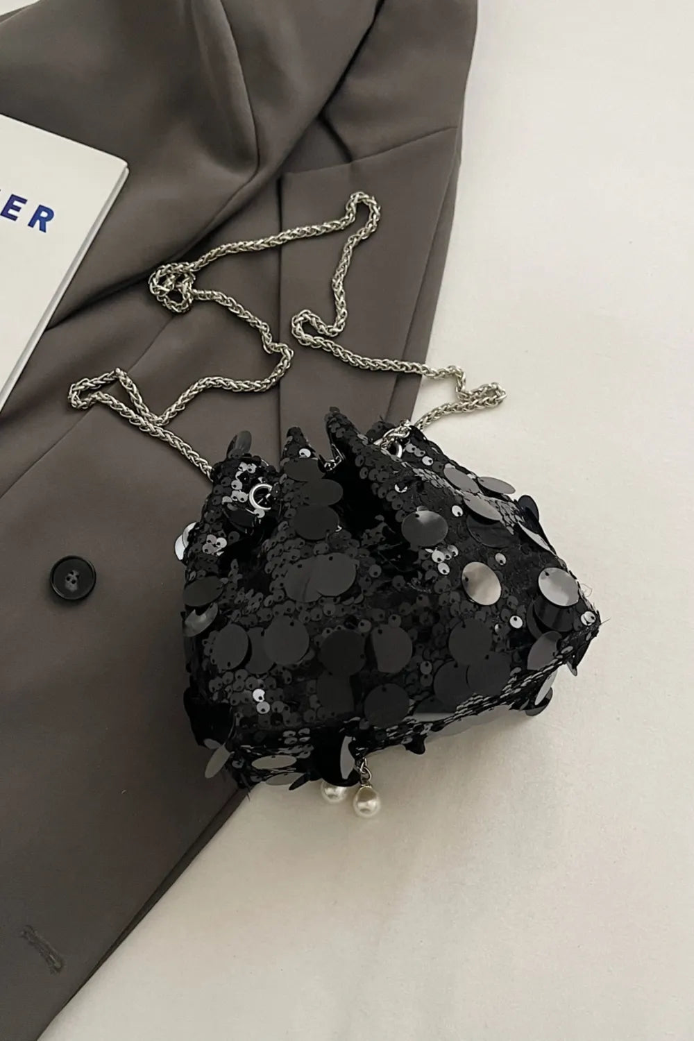 Drawstring Sequin Crossbody Bag - E-Esther Clothing Store