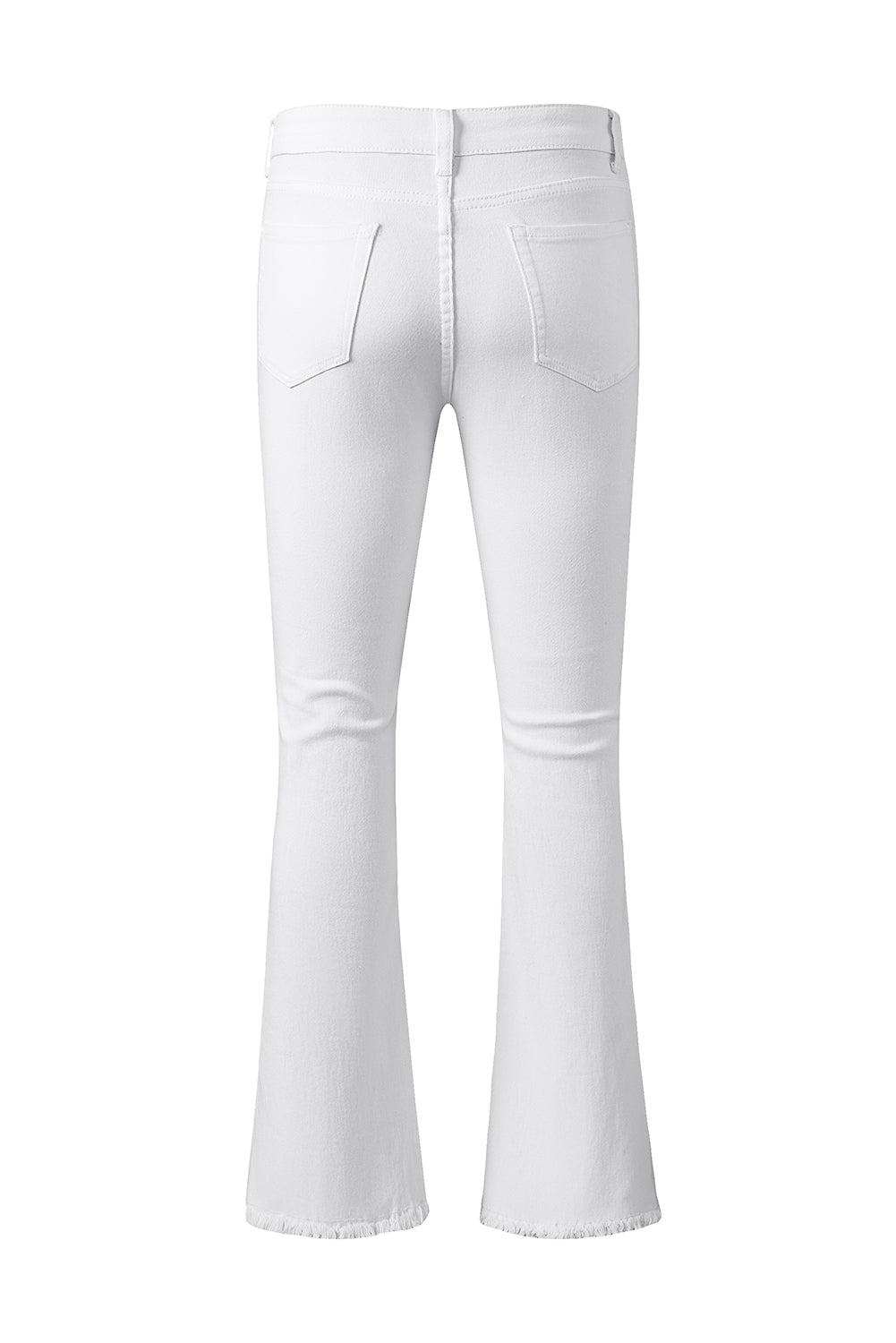 White Distressed Hollow-out Knee Frayed Flare Jeans - E-Esther Clothing Store