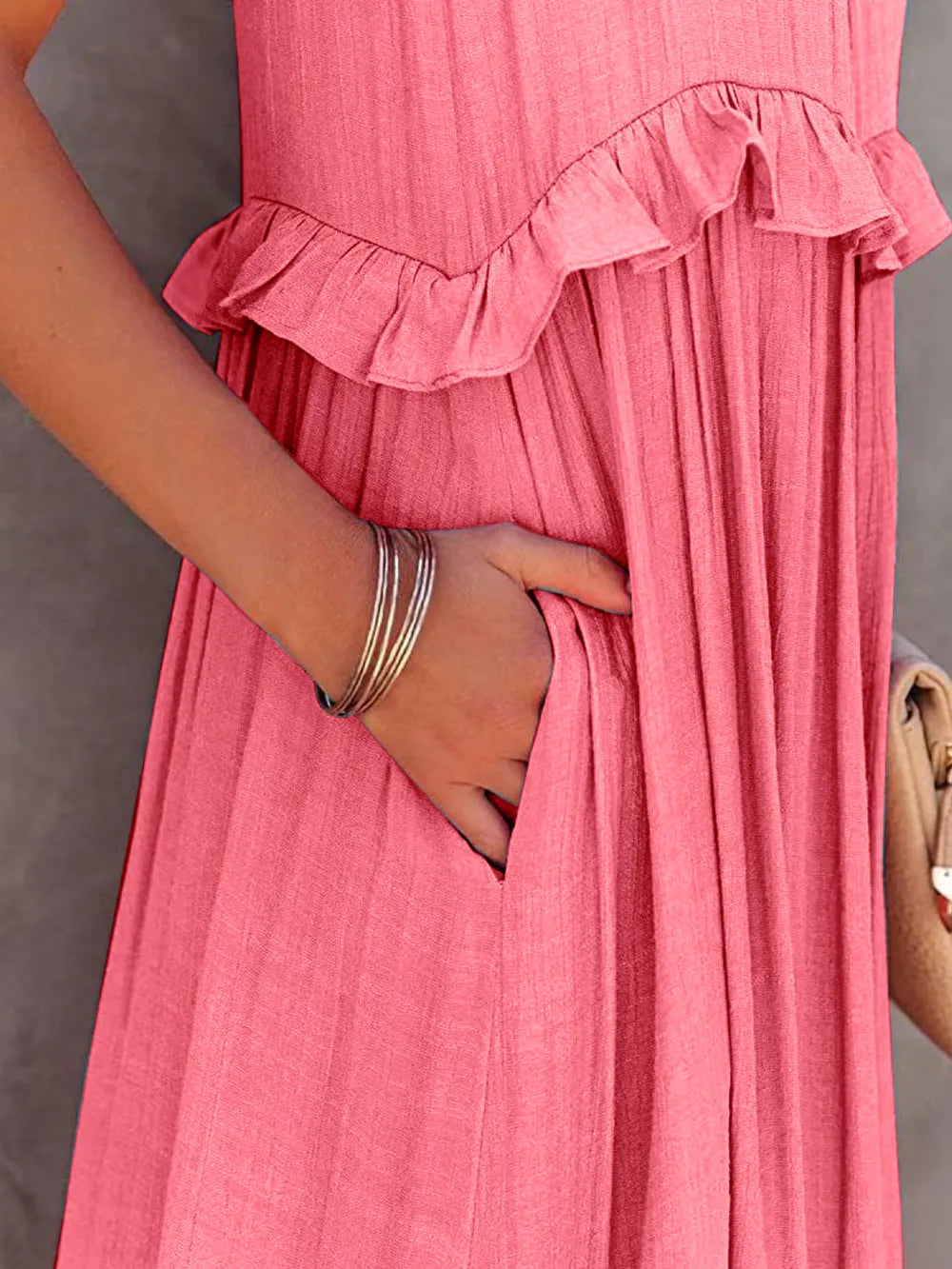 Ruffled Sleeveless Tiered Maxi Dress with Pockets - E-Esther Clothing Store