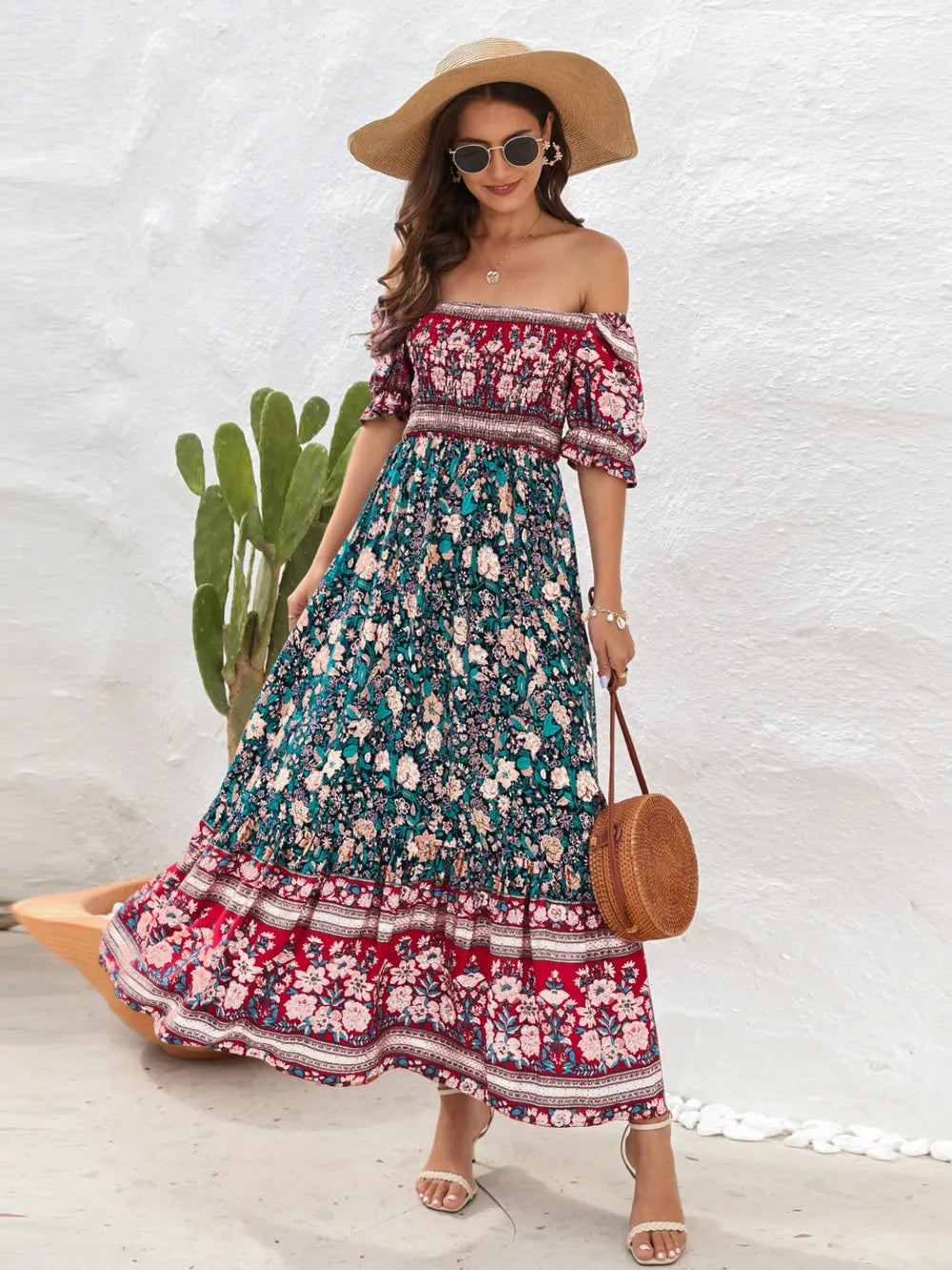 Floral Flounce Sleeve Midi Dress - E-Esther Clothing Store