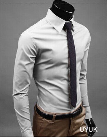 Men Shirt Long Sleeve Fashion Mens Casual Shirts Cotton Solid Color Business Slim Fit Social Camisas Masculina - E-Esther Clothing Store