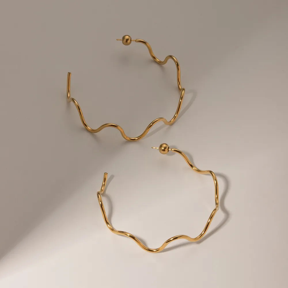 Stainless Steel Wave Shape C-Hoop Earrings - E-Esther Clothing Store