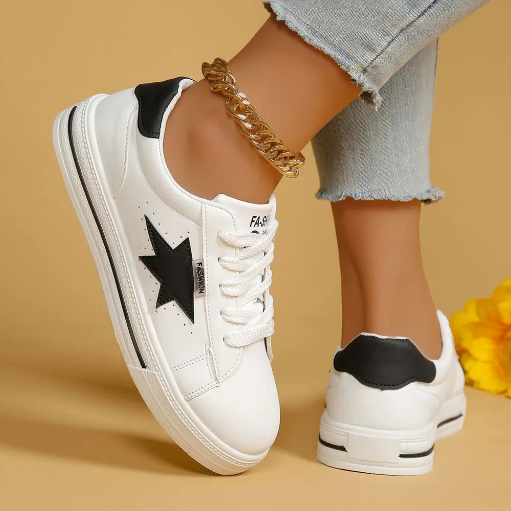 Star Round Toe Lace Up Sneakers - E-Esther Clothing Store