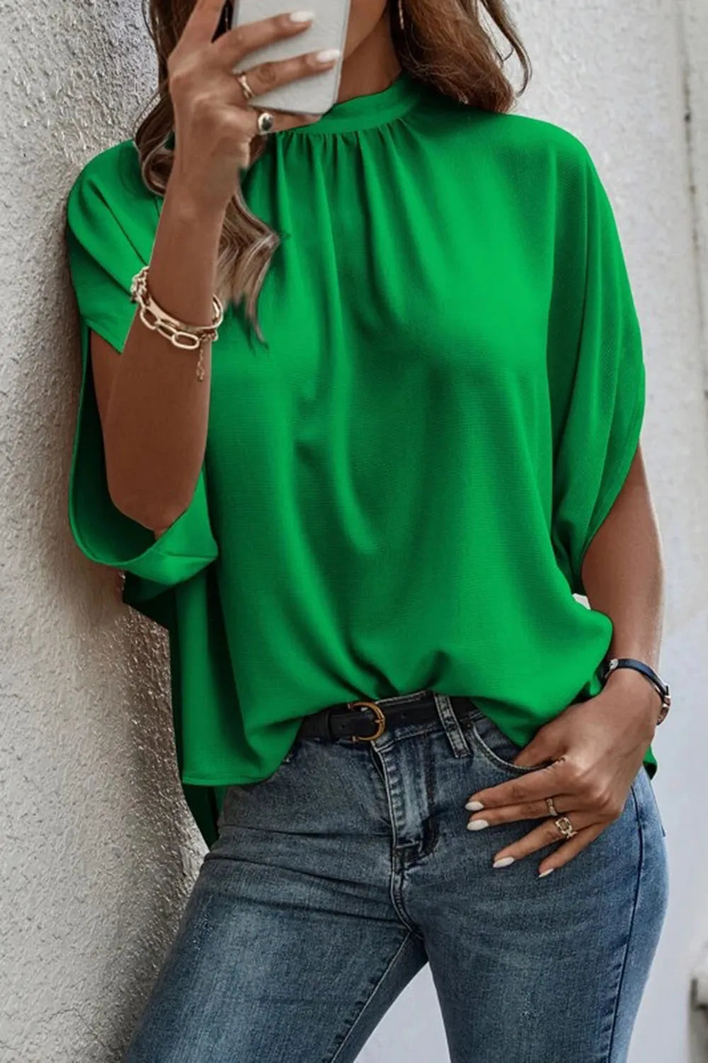 Tie Back Slit Half Sleeve Blouse - E-Esther Clothing Store
