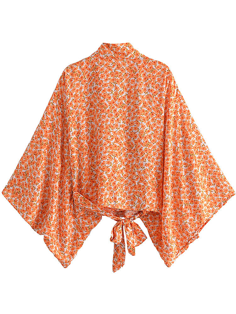 Fashionable printed V-neck batwing sleeve bohemian cover shirt - E-Esther Clothing Store