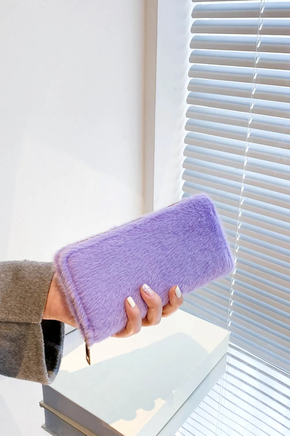 Solid Color Fluff Rectangle Wallet - E-Esther Clothing Store