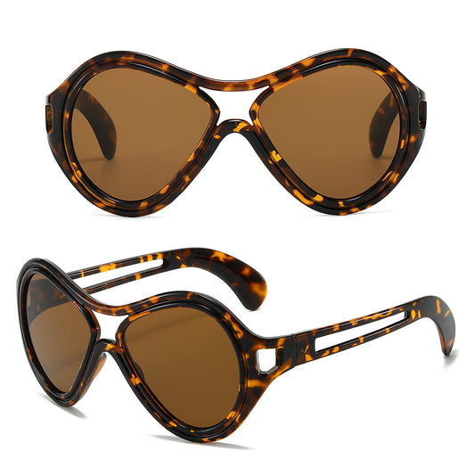 New European and American Sunglasses for Women UV400 Fashion Double Beam Round Frame Personalized PC Hollow Sunscreen Sunglasses - E-Esther Clothing Store