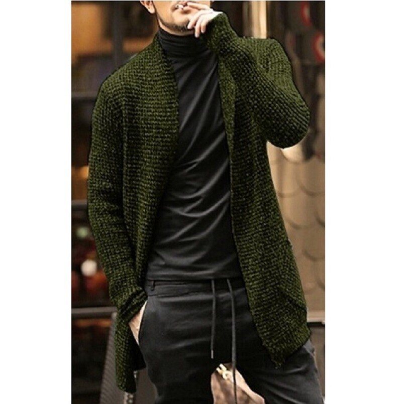 Knitted Cardigan Sweater Men Autumn Mens Long Sweater Jacket Casual Slim Fit Trench Knitwear Sweaters Streetwear Tops Gray - E-Esther Clothing Store