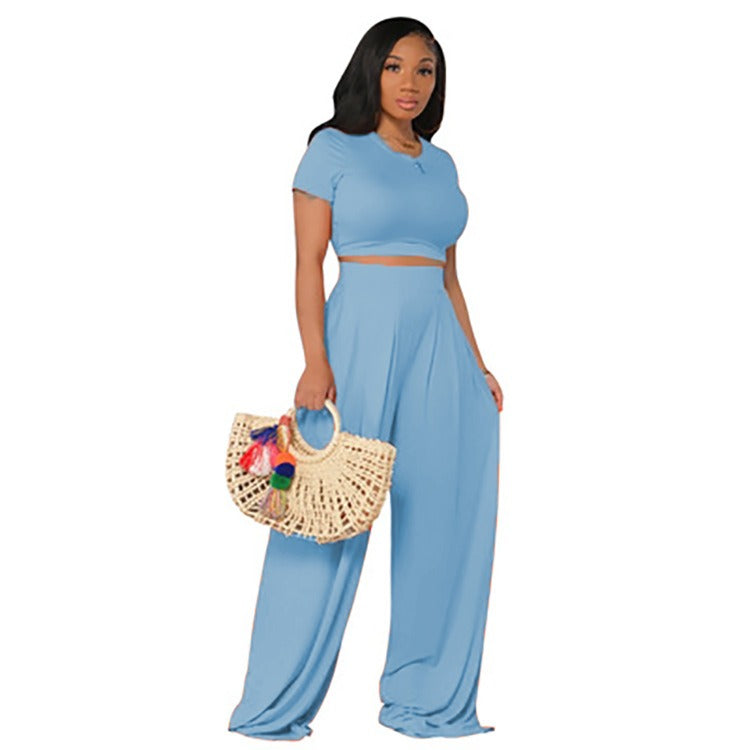 European and American Large Sized Womens Fashion Casual Wide Leg Two Piece Set for Women - E-Esther Clothing Store