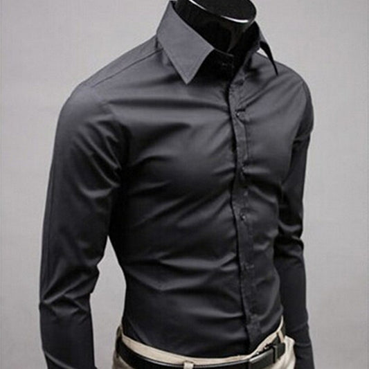 Men Shirt Long Sleeve Fashion Mens Casual Shirts Cotton Solid Color Business Slim Fit Social Camisas Masculina - E-Esther Clothing Store