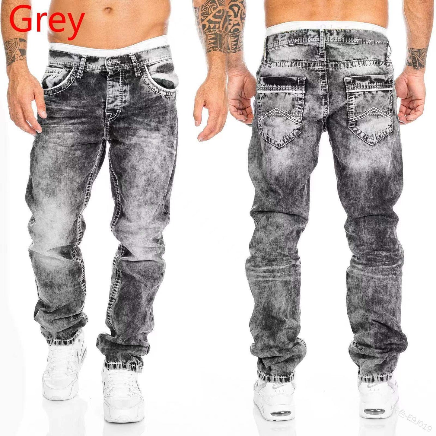 European and American new jeans casual open line pants straight leg men's pants hip-hop jeans - E-Esther Clothing Store