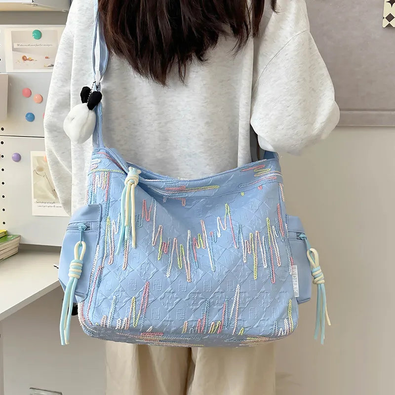 Contrast Texture Shoulder Bag - E-Esther Clothing Store