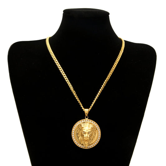 Mens Hip Hop Jewelry Iced Out Gold Color Fashion Bling Bling Lion Head Pendant Men Necklace Gold Color For Gift/present - E-Esther Clothing Store