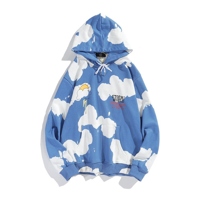 Blue Sky and White Clouds Tie Dyed Hoodie Ins Oversized Hoodie