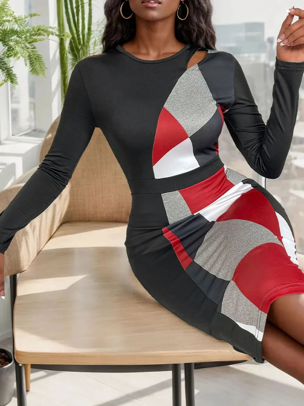 Autumn slimming temperament commuting geometric figure high waisted long skirt - E-Esther Clothing Store