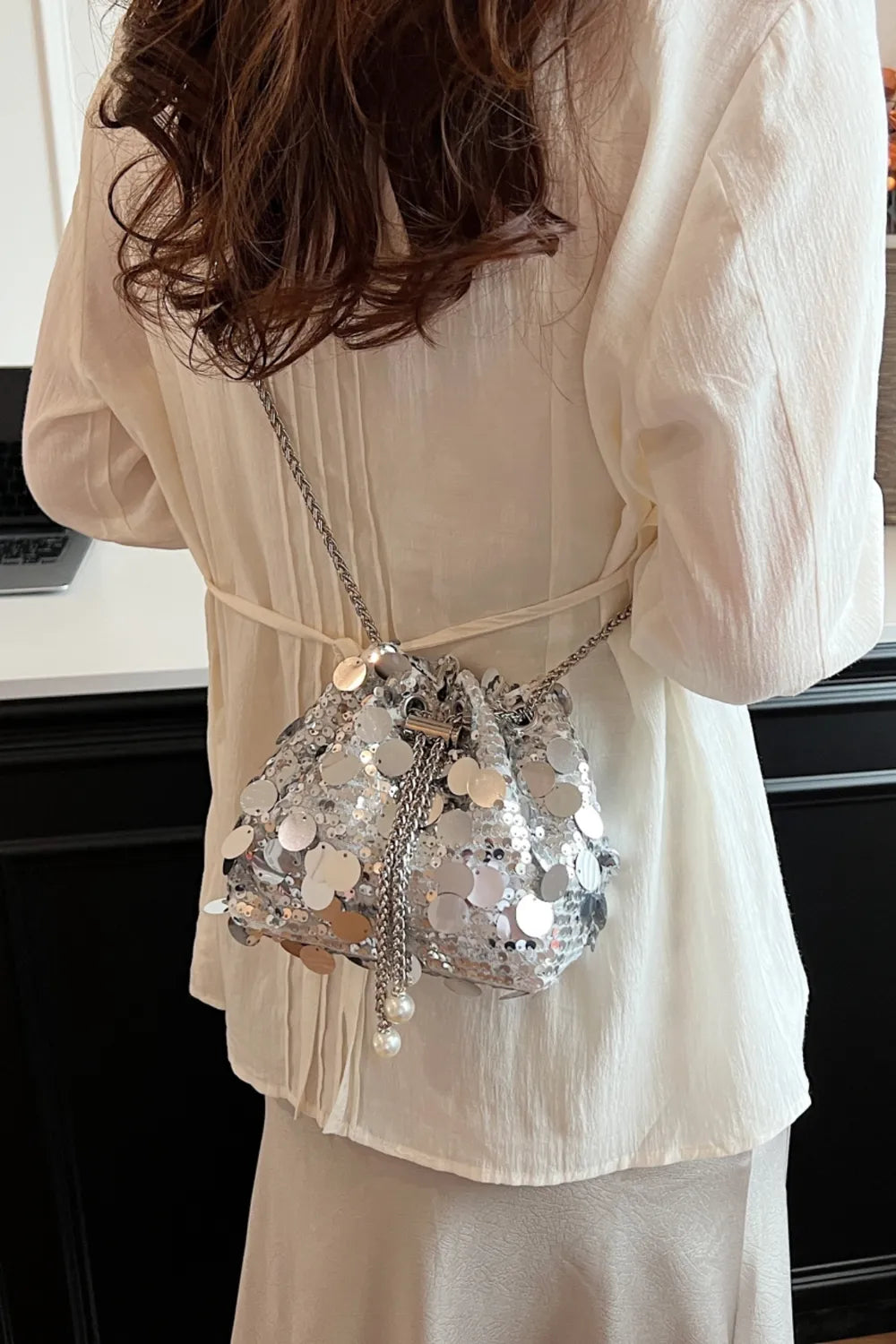 Drawstring Sequin Crossbody Bag - E-Esther Clothing Store