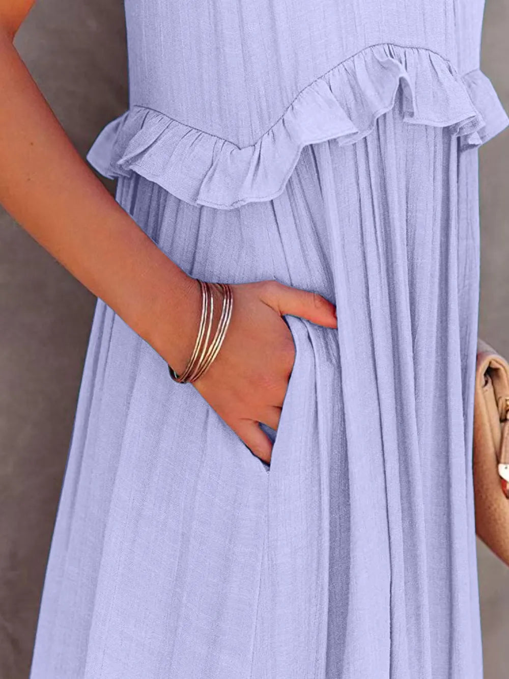 Ruffled Sleeveless Tiered Maxi Dress with Pockets - E-Esther Clothing Store