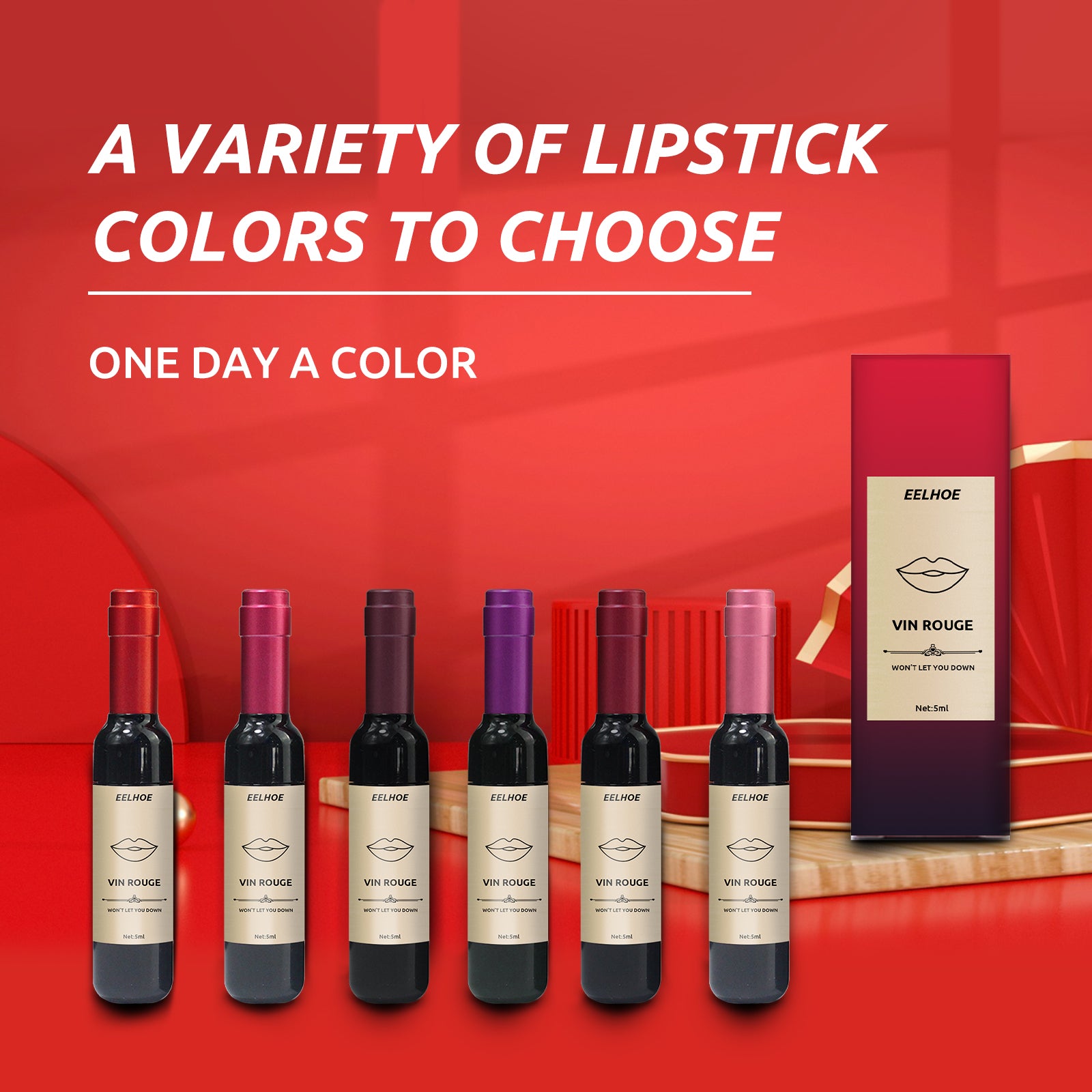 Vin Rouge Lip Tint, Non-Stick Cup Color Development Portable Waterproof Non-Fading Moisturizing Red Wine Bottle Lip Glaze - E-Esther Clothing Store