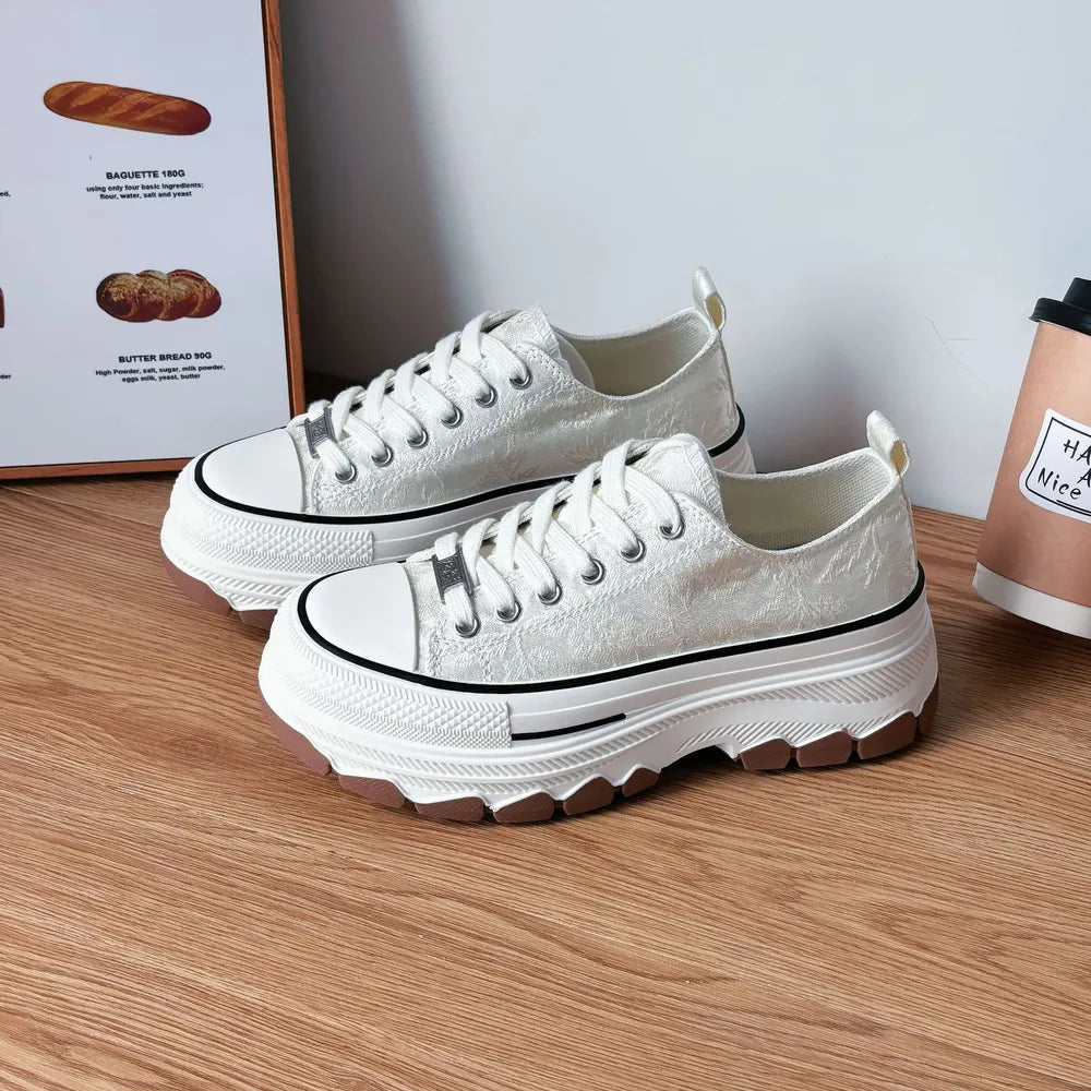 Lace-Up Canvas Platform Sneakers - E-Esther Clothing Store