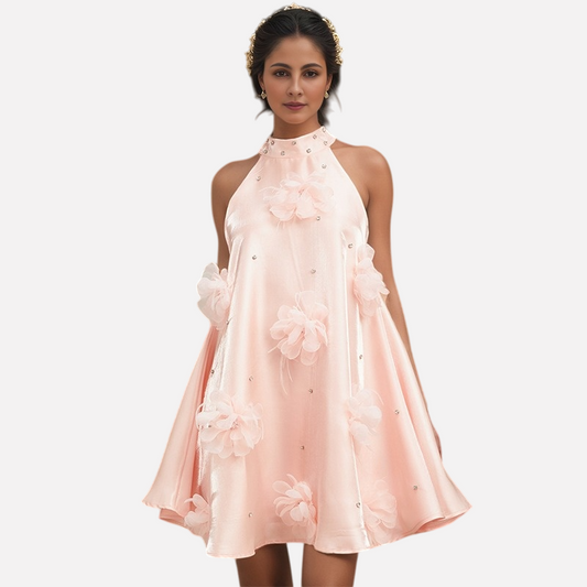 European and American socialite style dress with floral sophistication A-line short skirt for women - E-Esther Clothing Store
