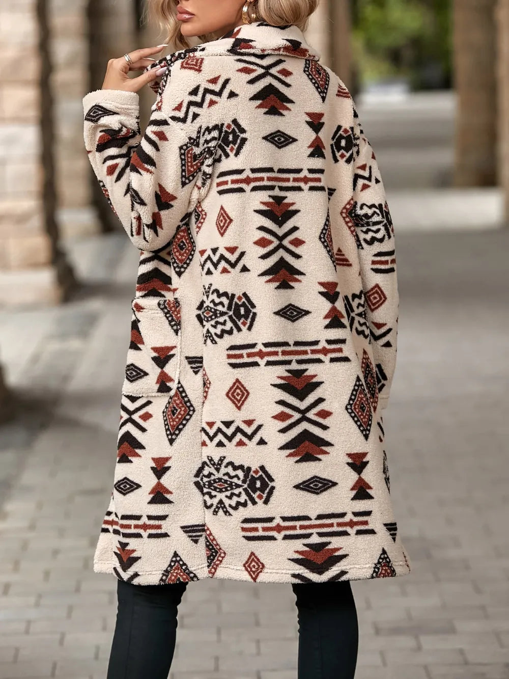 Geometric Pocketed Dropped Shoulder Coat - E-Esther Clothing Store