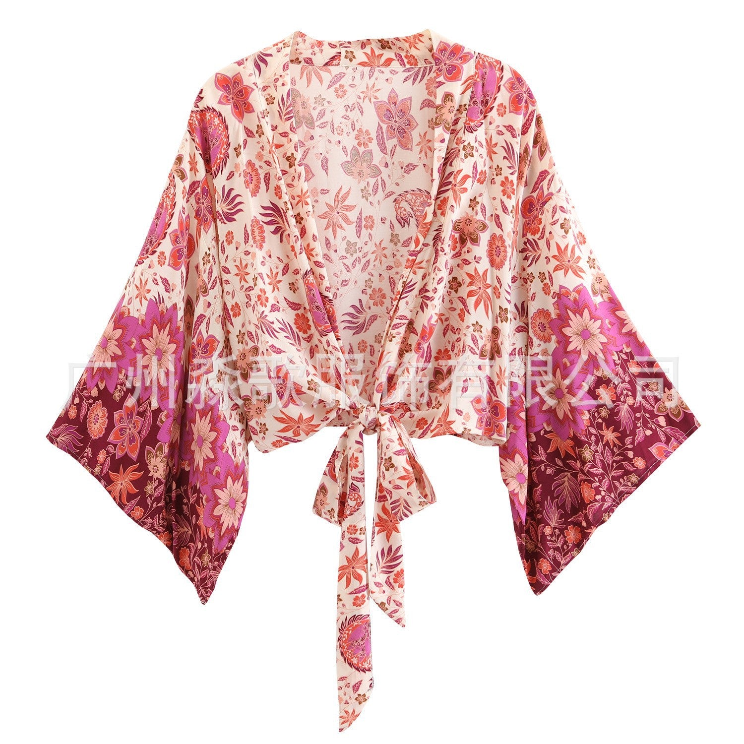 Fashionable printed V-neck batwing sleeve bohemian cover shirt - E-Esther Clothing Store