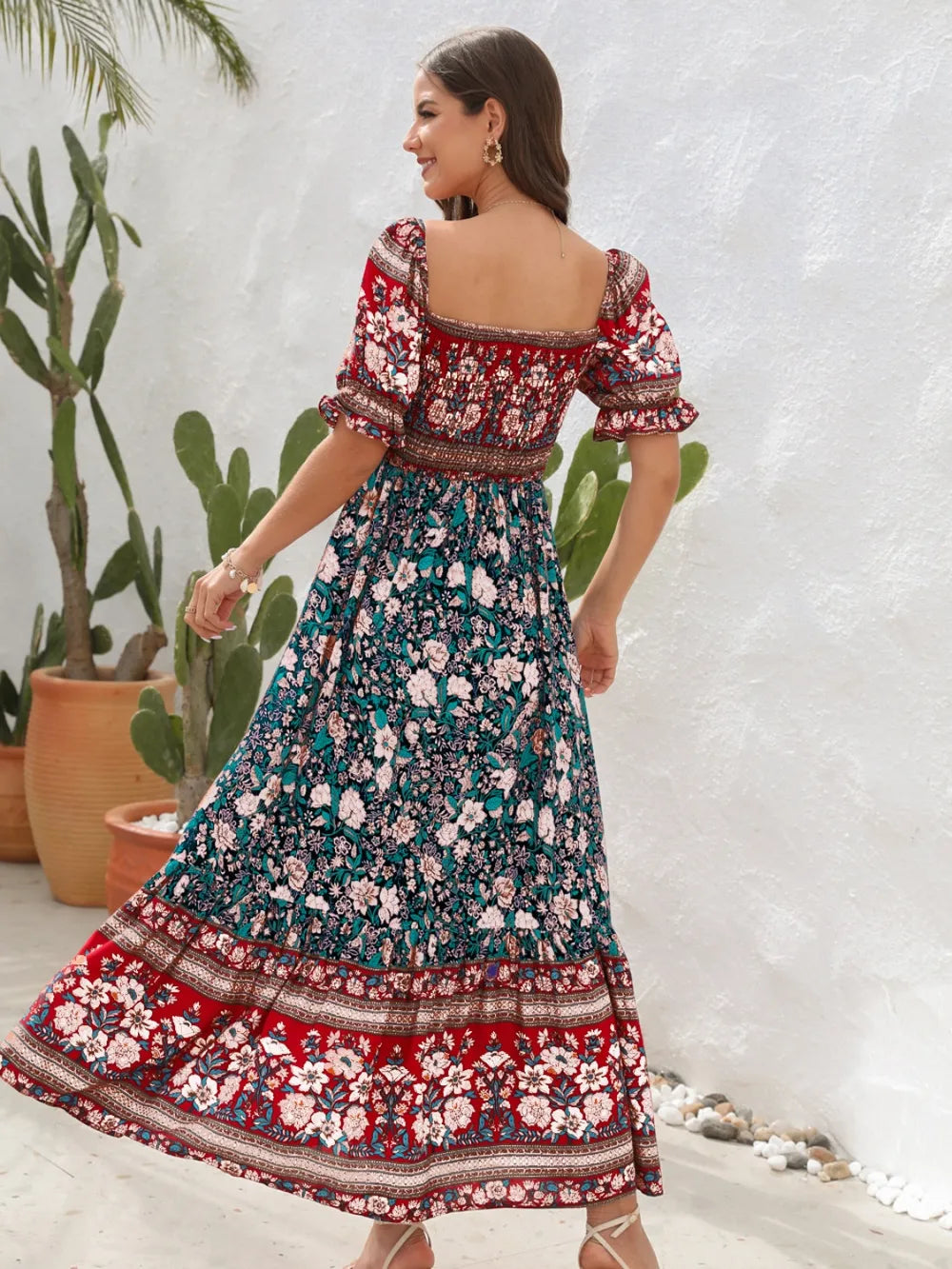 Floral Flounce Sleeve Midi Dress - E-Esther Clothing Store