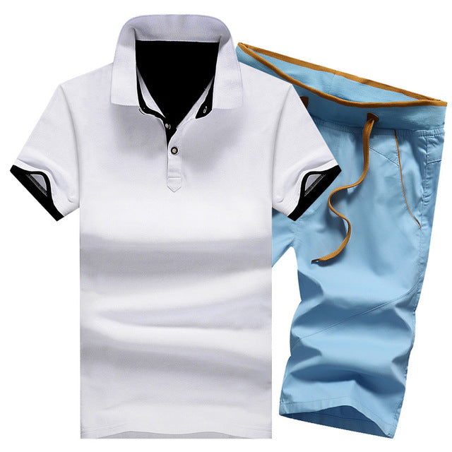 Cotton Mens Sets Summer Button Polo Shirts Sets Turn Down Mens Shorts 4XL Men Clothes 2 Piece Set Elastic Waist Shorts - E-Esther Clothing Store