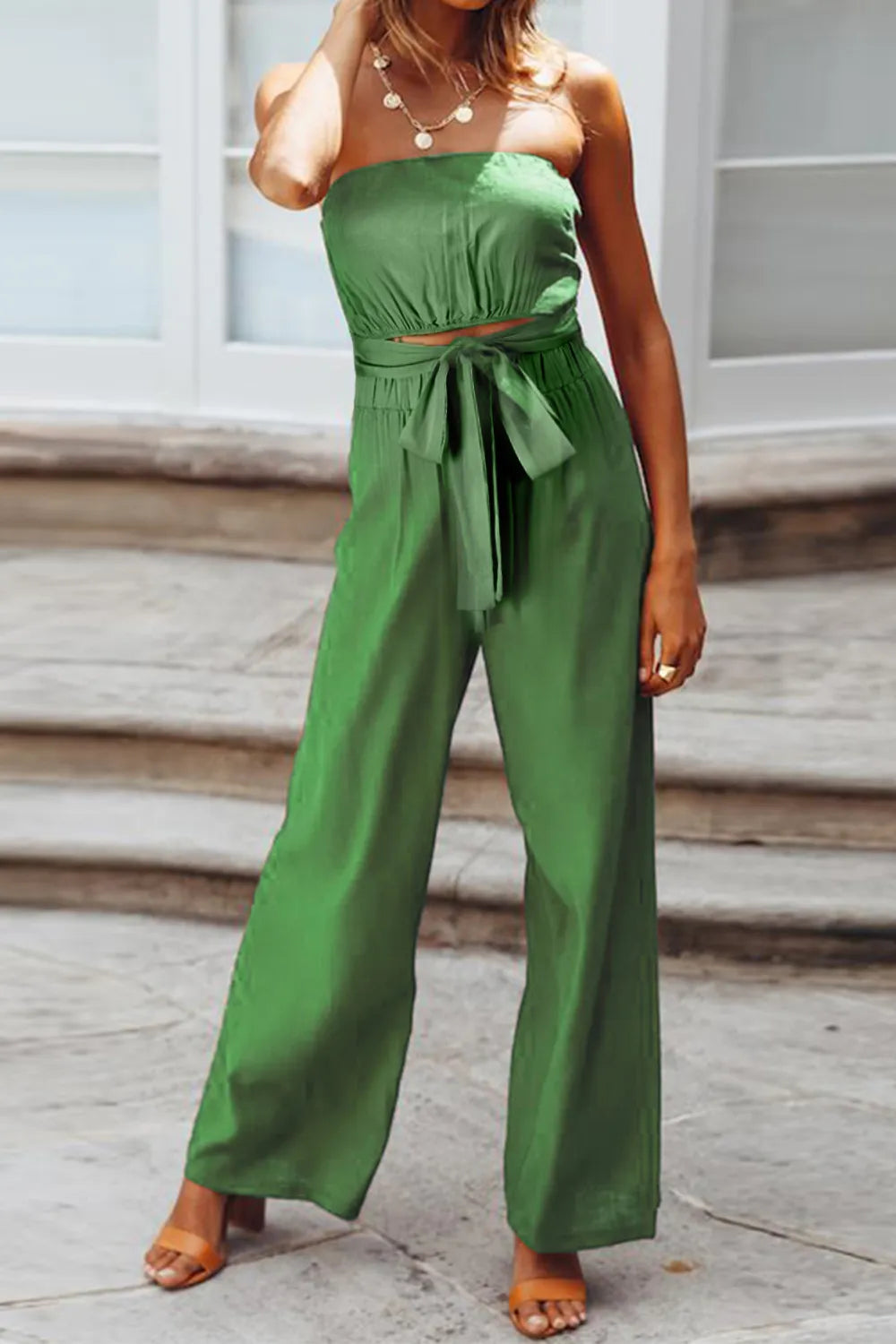 Tied Cutout Tube Wide Leg Jumpsuit - E-Esther Clothing Store