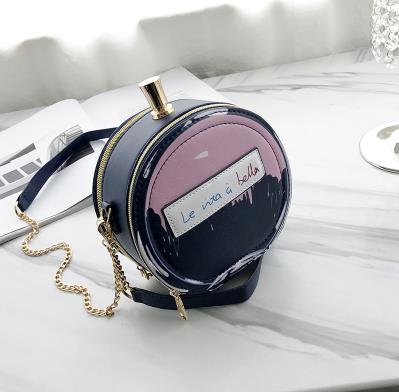 Round Letter Printed Perfume Bottle Pu Leather Casual Handbag Chain Purse Shoulder Bag - E-Esther Clothing Store