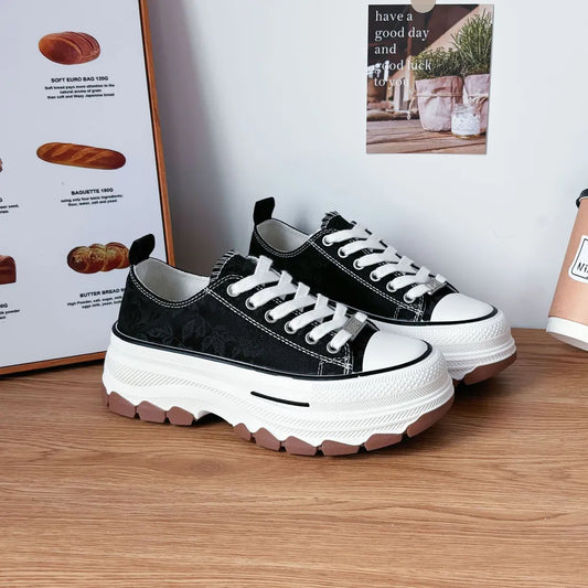 Lace-Up Canvas Platform Sneakers - E-Esther Clothing Store