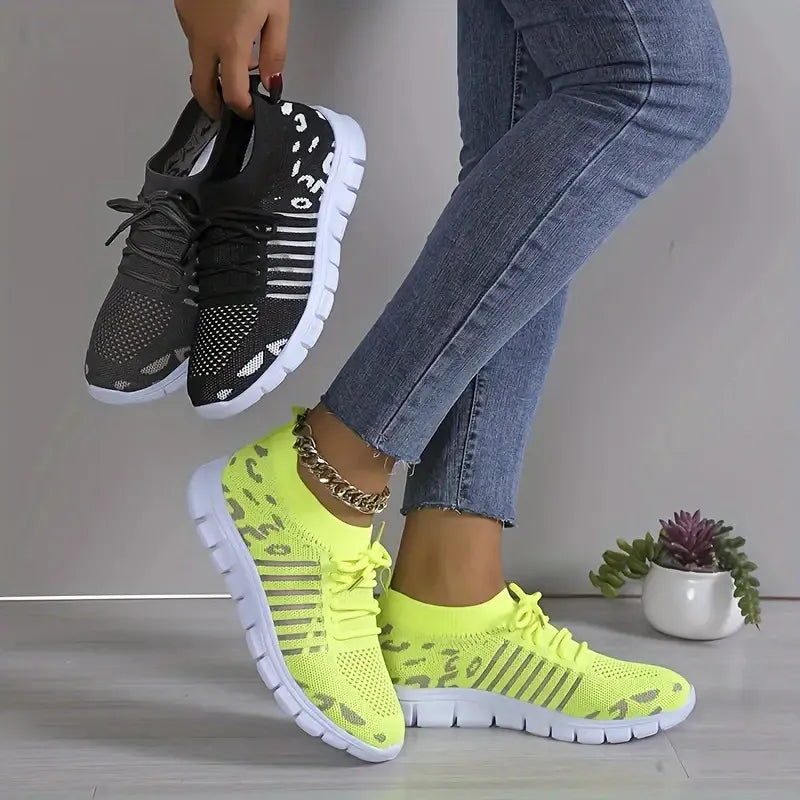 Leopard Round Toe Lace Up Athletic - E-Esther Clothing Store