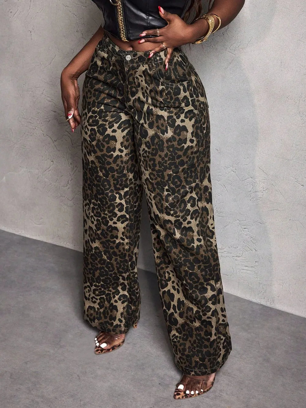 Leopard Wide Leg Jeans - E-Esther Clothing Store