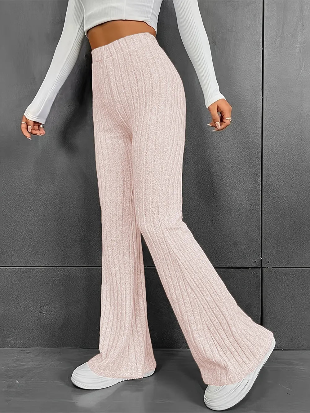 Fashionable and casual solid color micro flared high waisted pants for women - E-Esther Clothing Store