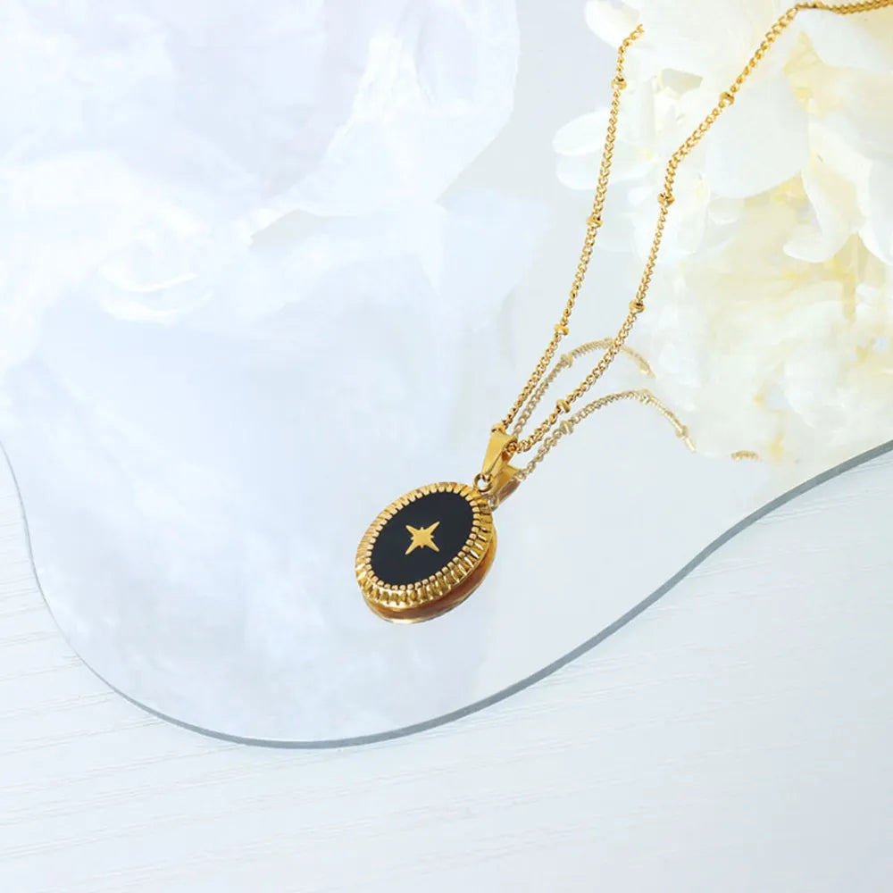 Geometric Jewelry Dripping Oil Star Elliptical Titanium Steel Pendant Necklace - E-Esther Clothing Store