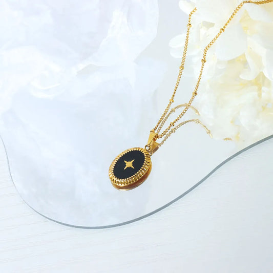 Geometric Jewelry Dripping Oil Star Elliptical Titanium Steel Pendant Necklace - E-Esther Clothing Store