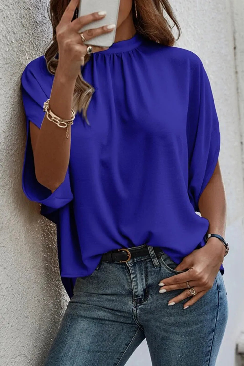 Tie Back Slit Half Sleeve Blouse - E-Esther Clothing Store