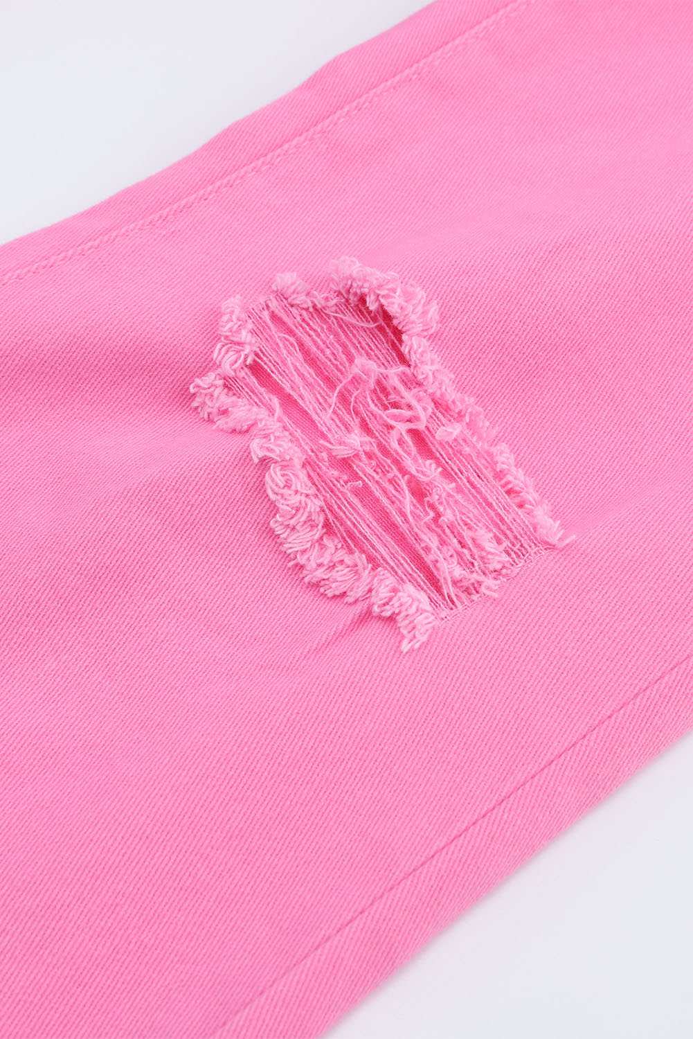 Pink Vintage High Waist Flare Leg Ripped Raw Hem Jeans - E-Esther Clothing Store