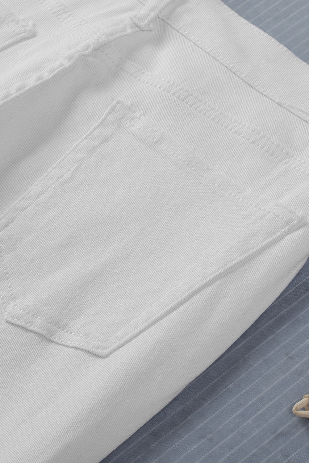 White Distressed Hollow-out Knee Frayed Flare Jeans - E-Esther Clothing Store