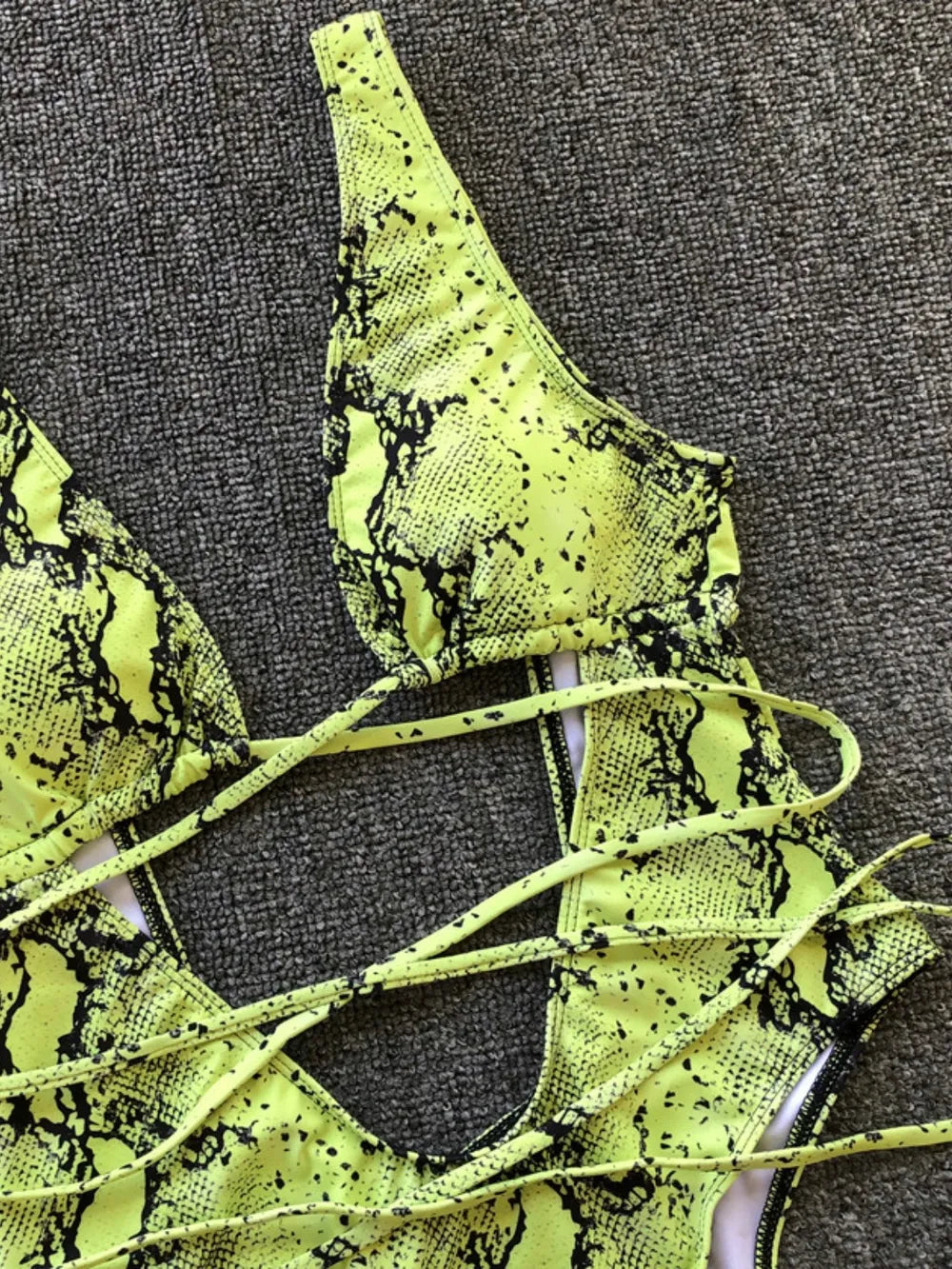 Lace-Up Backless Plunge One-Piece Swimwear - E-Esther Clothing Store