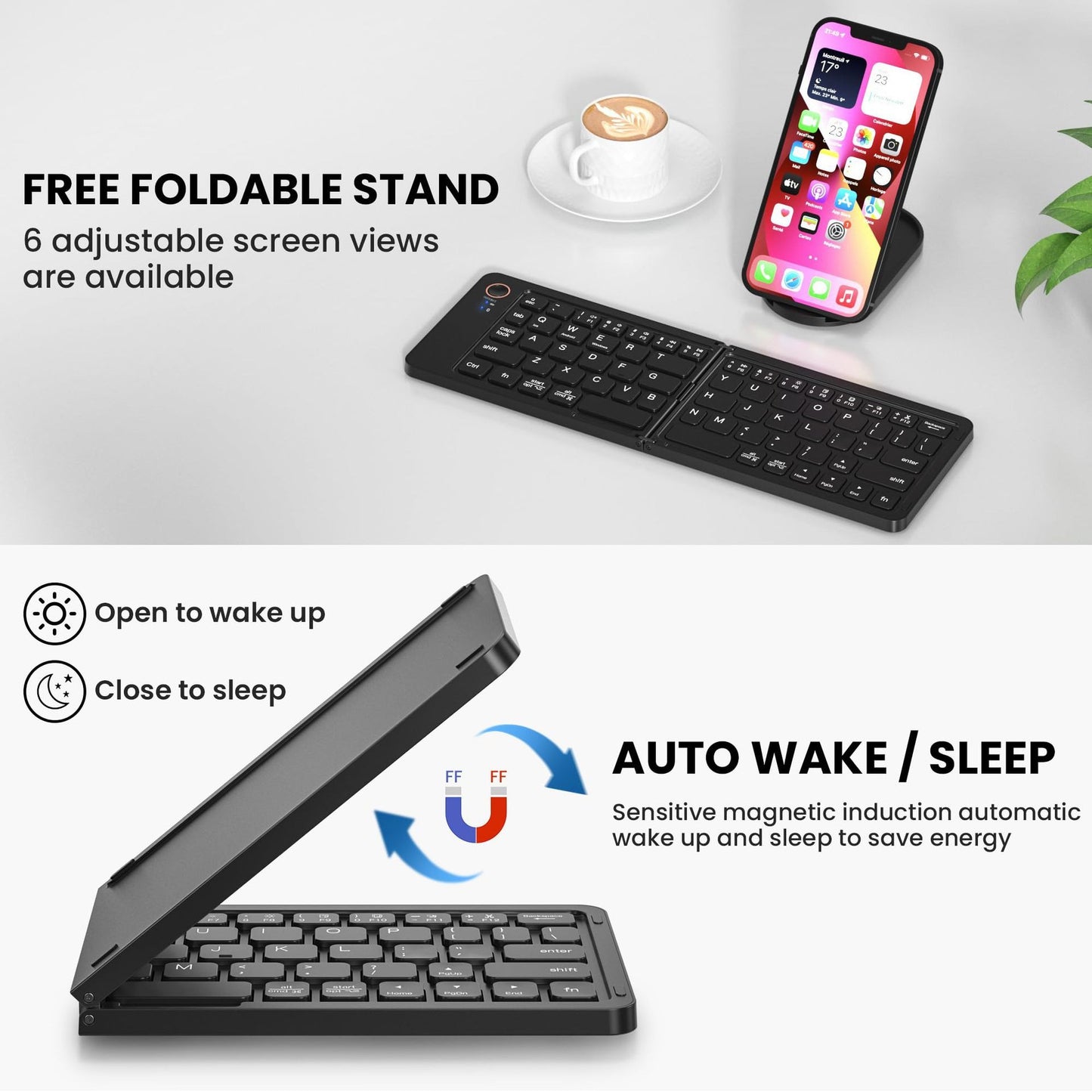 Ultra slim folding portable charging dual-mode Bluetooth keyboard with one click connection - E-Esther Clothing Store